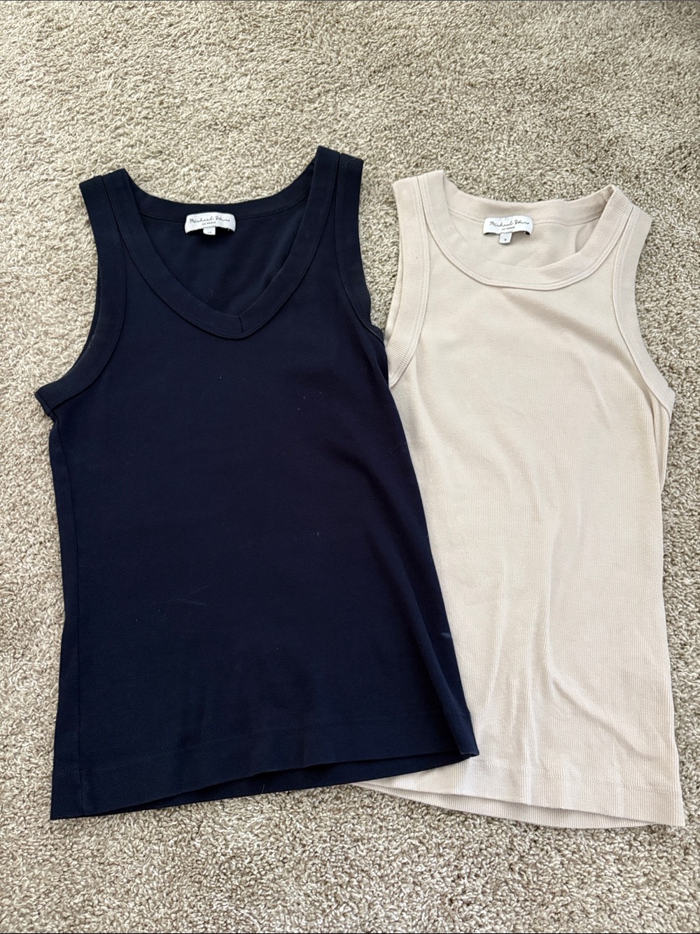 Michael Stars Black V-Neck Tank & Cream Crewneck Ribbed Tank